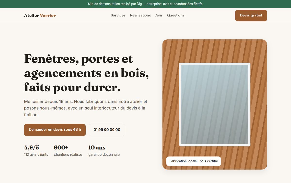 Démo : site d'un menuisier